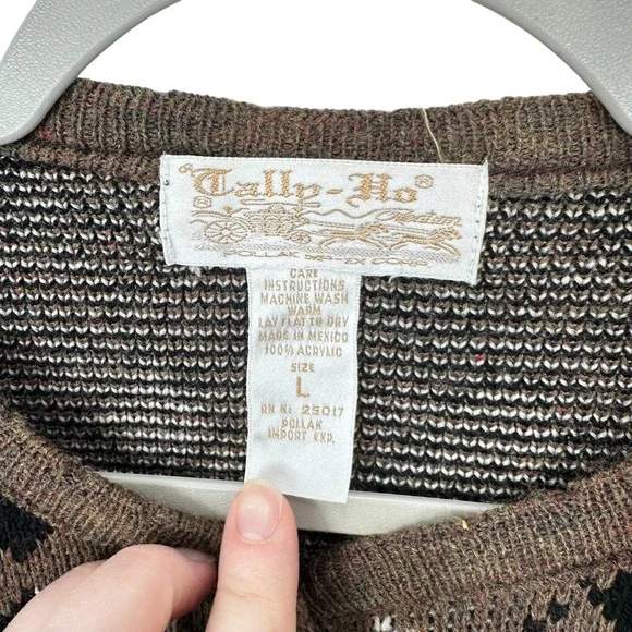 Vintage Tally-Ho Argyle Sheep Christmas Cardigan Sweater Brown Quirky Grannycore - Picture 6 of 6